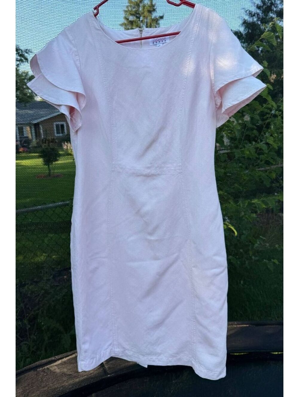Linea Donna Women's Size 8 Blush Pink Linen Blend Flutter Sleeve Sheath Dress